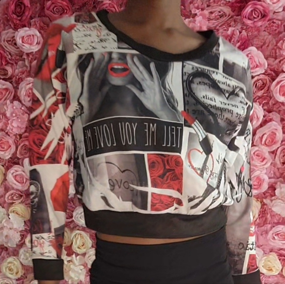 Graphic Crop - Red, Black & White